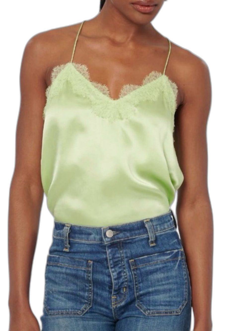 Cami NYC Light Green Satin Lace-Trim Camisole in Neo-Mint Size XS